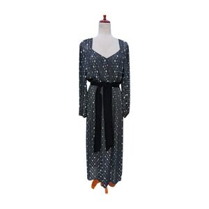The Kooples Polka Dot Pleated Maxi Dress Black White Long Sleeve Belted Women M